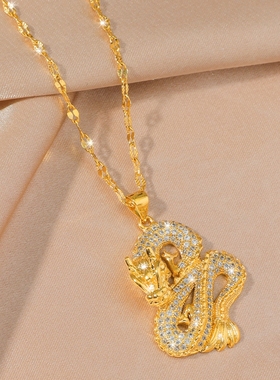 新中式镀24K金龙十字链男士项链