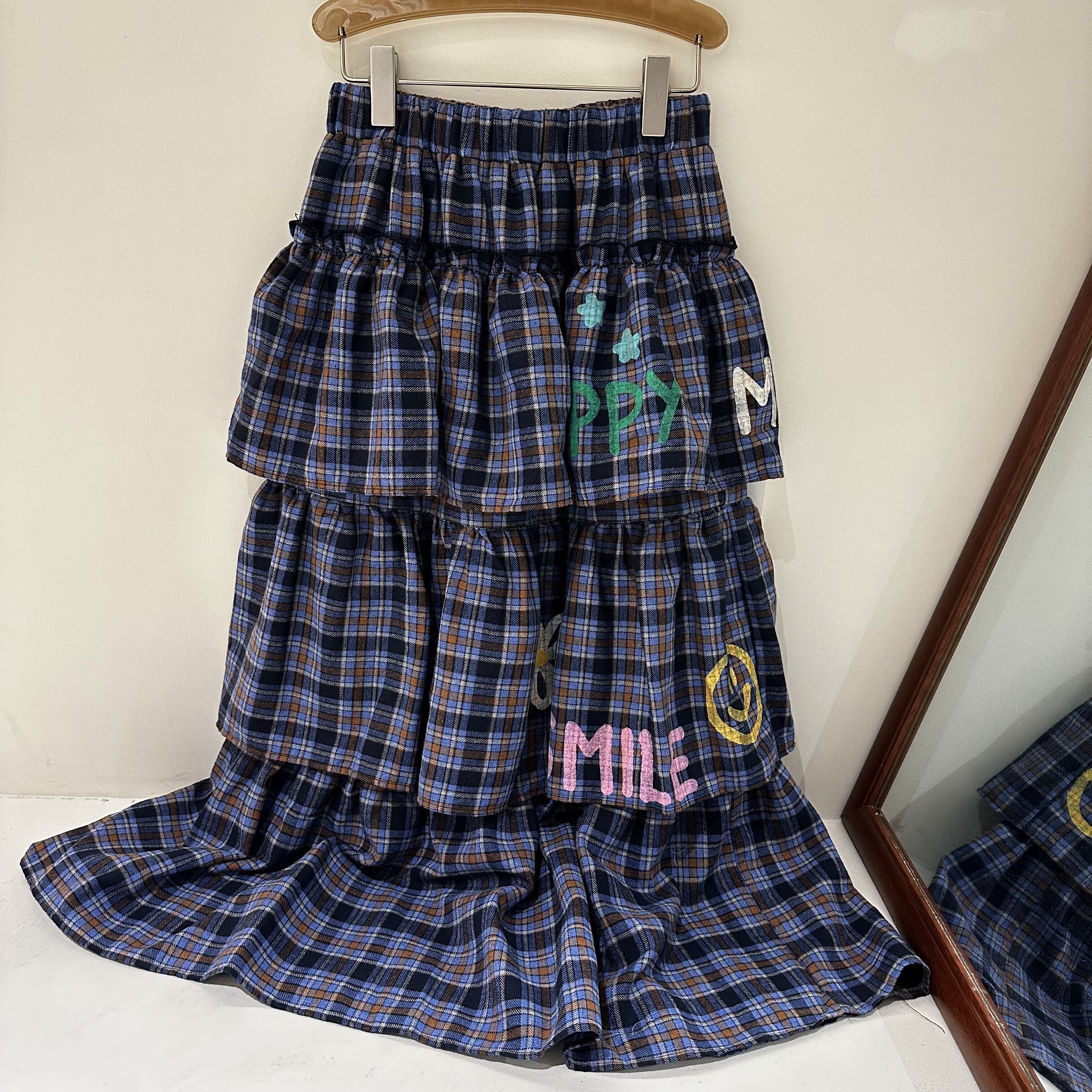 秋季新款韩版宽松休闲百搭松紧腰格子半身裙女款