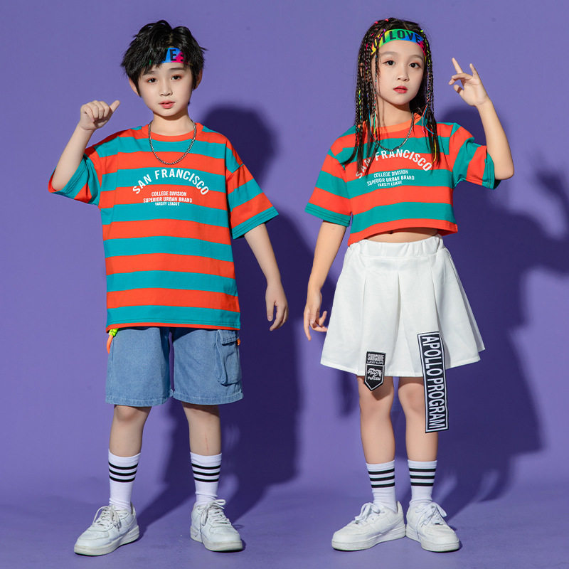 儿童演出服男童街舞嘻哈潮装女童爵士舞走秀hiphop啦啦队表演服装