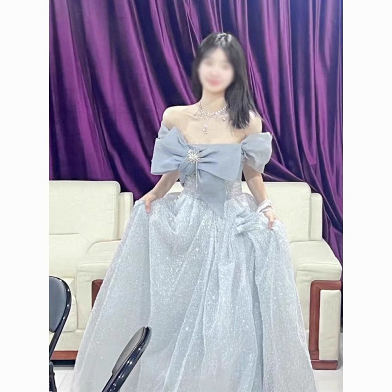 一字肩晚礼服女宴会气质轻奢小众高端主持人艺考成人礼礼服