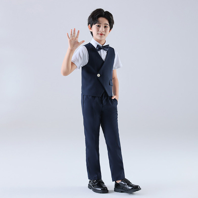 儿童礼服男童花童一粒扣马甲套装钢琴演出服男孩西装小主持人表演