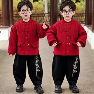 新中式汉服男童唐装喜庆拜年服套装儿童西装上衣男孩中国风小少爷