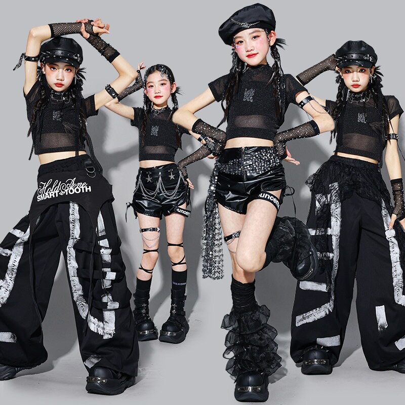 儿童jazz爵士舞演出服女童街舞表演服装少儿裤子潮装女孩走秀套装