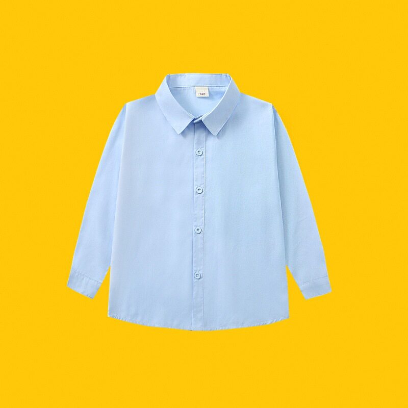 儿童蓝色衬衫男童蓝色衬衣中小学生校服表演服走秀合唱演出衬衫