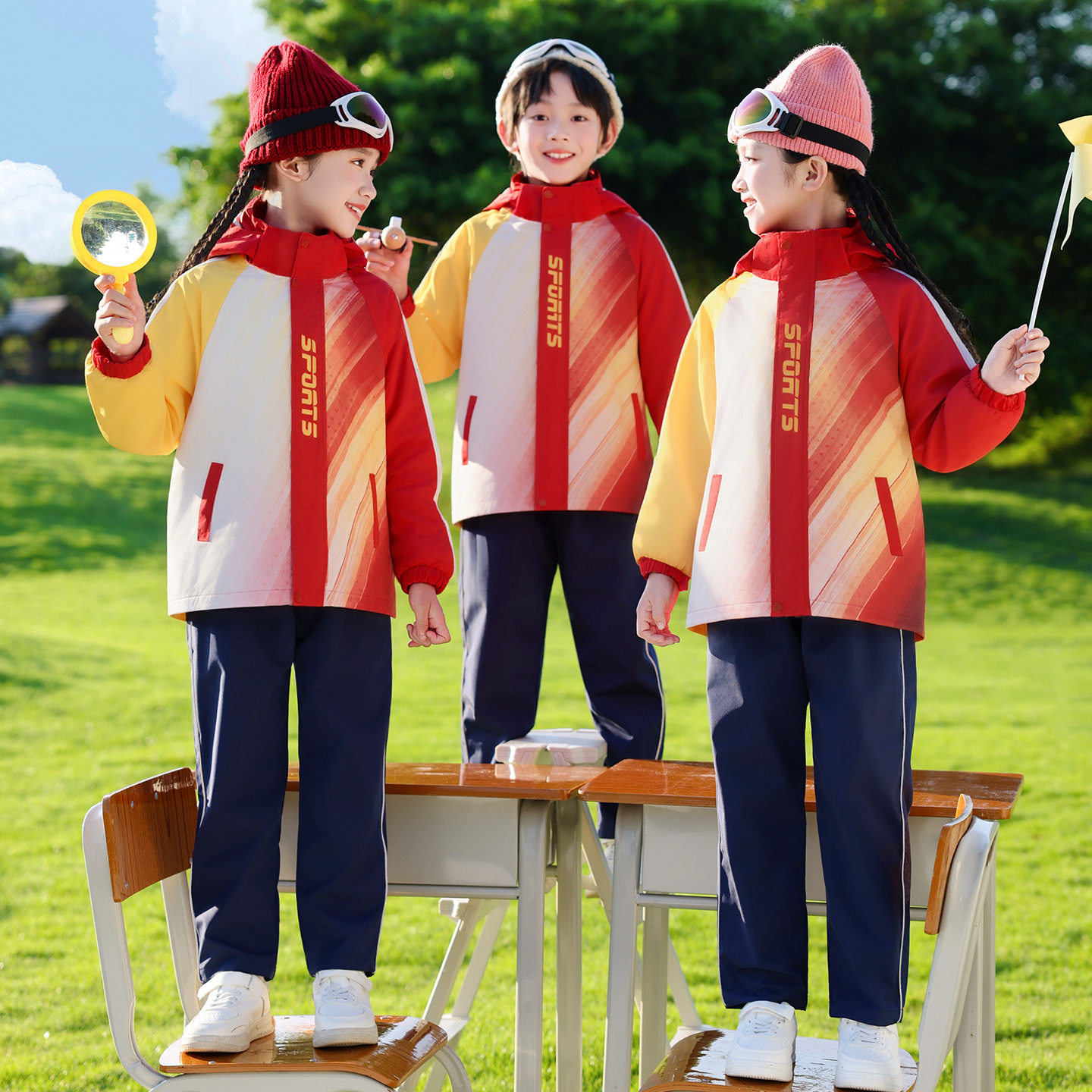 儿童校服冲锋衣三件套秋冬季幼儿园园服春秋运动会小学生班服套装