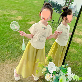 洋氣寶寶唐裝 新中式 漢服兒童夏裝 2025新款 女童國風套裝 夏季