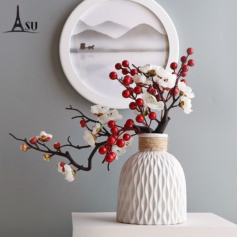 仿真梅花枝腊梅干花盆景家居客厅餐厅假花盆栽摆件新年装饰品