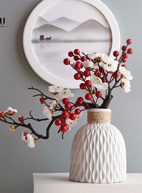 仿真梅花枝腊梅干花盆景家居客厅餐厅假花盆栽摆件新年装饰品