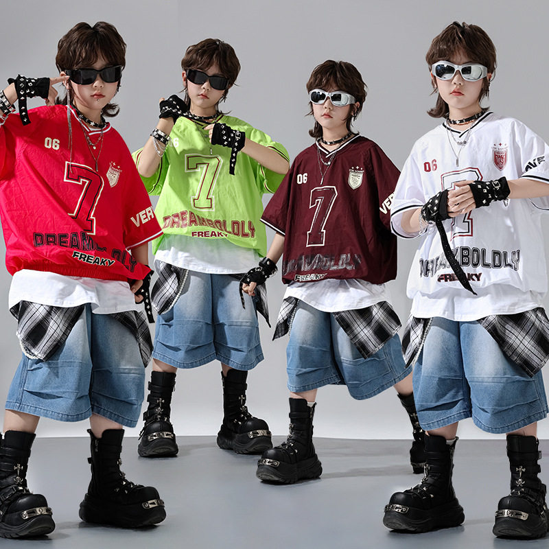 嘻哈儿童街舞潮服套装男童酷帅短袖少儿hiphop潮牌街舞表演出服装