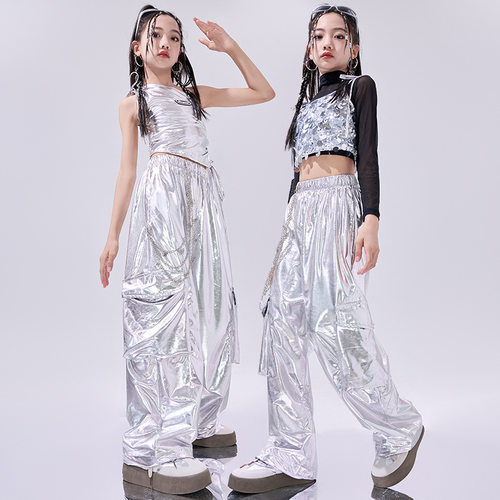 女童爵士舞服装银色亮片潮酷炸街儿童jazz走秀演出服架子鼓表演服