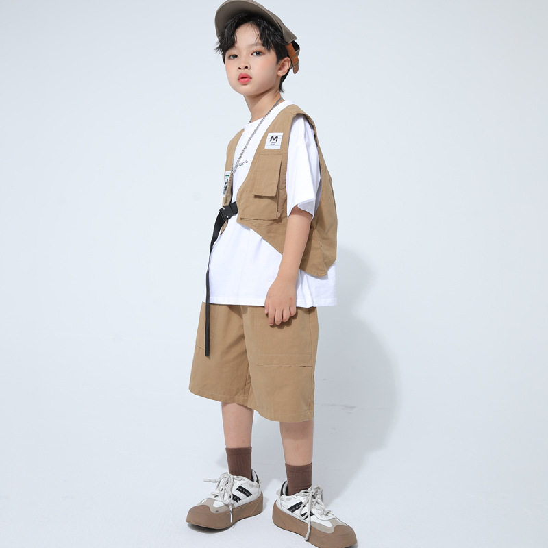 街舞儿童潮服嘻哈hiphop少儿表演服男童走秀潮服夏季演出服时尚酷