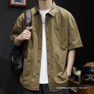 復古速干工裝 美式 夏季 新款 多口袋潮男百搭戶外防曬潮流襯衣 襯衫