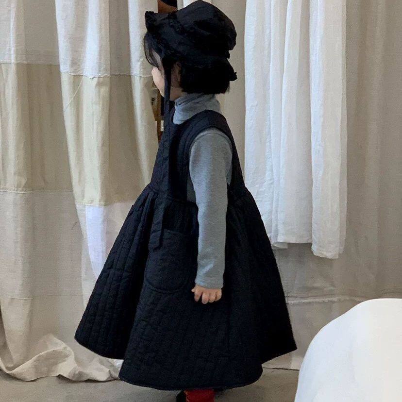女童加厚背心连衣裙冬季新款宝宝洋气夹棉公主裙女孩内搭保暖裙子