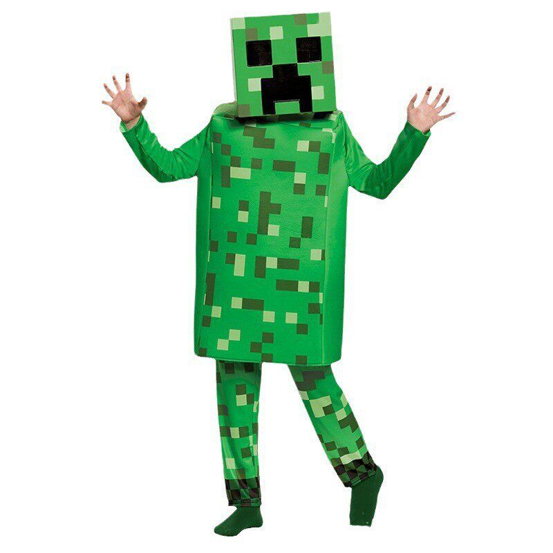万圣节蓝绿色我的世界minecraft儿童cos服史蒂夫苦力怕游戏表演服