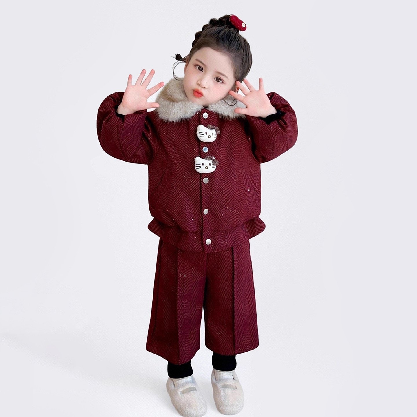 女童加绒套装冬季2026新款儿童新年毛呢外套冬装洋气拜年服两件套,童装/婴儿装/亲子装,儿童运动套装,淘宝优惠券,粉丝福利购,淘宝优惠卷