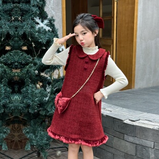 女童秋冬款拜年服连衣裙套装中大童小女孩洋气儿童冬装过年服裙子