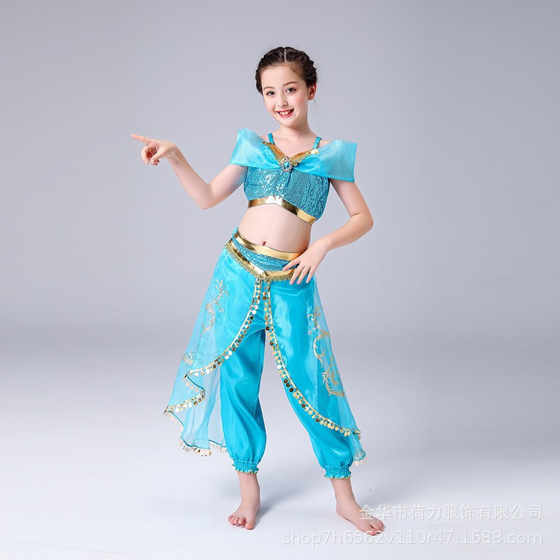 阿拉丁女童裤舞蹈服茉莉公主裙COS服装欧美儿童万圣节两件套表演