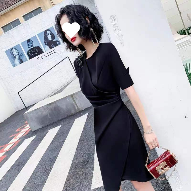 宴会小个子晚礼服裙女气质高端平时可穿连衣裙主持人黑色轻奢