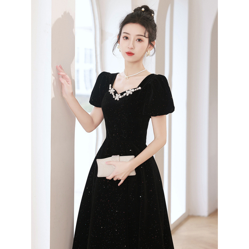 黑色晚礼服裙女宴会气质轻奢小众高端法式赫本风艺考礼高级感
