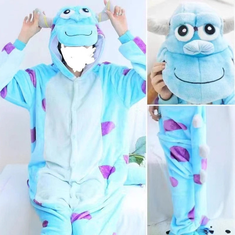 卡通睡衣蓝牛连体衣秋冬季儿童表演服动物家居服法兰绒保暖家居服