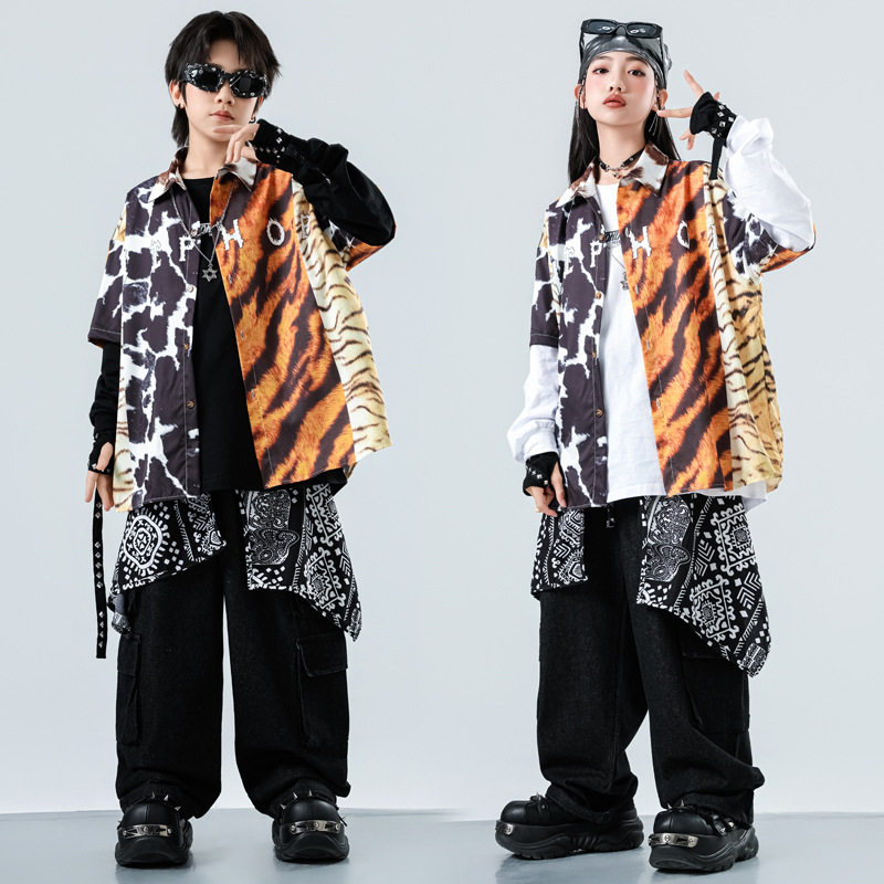 嘻哈儿童街舞潮服套装男童酷帅衬衫服少儿hiphop潮牌街舞表演出服