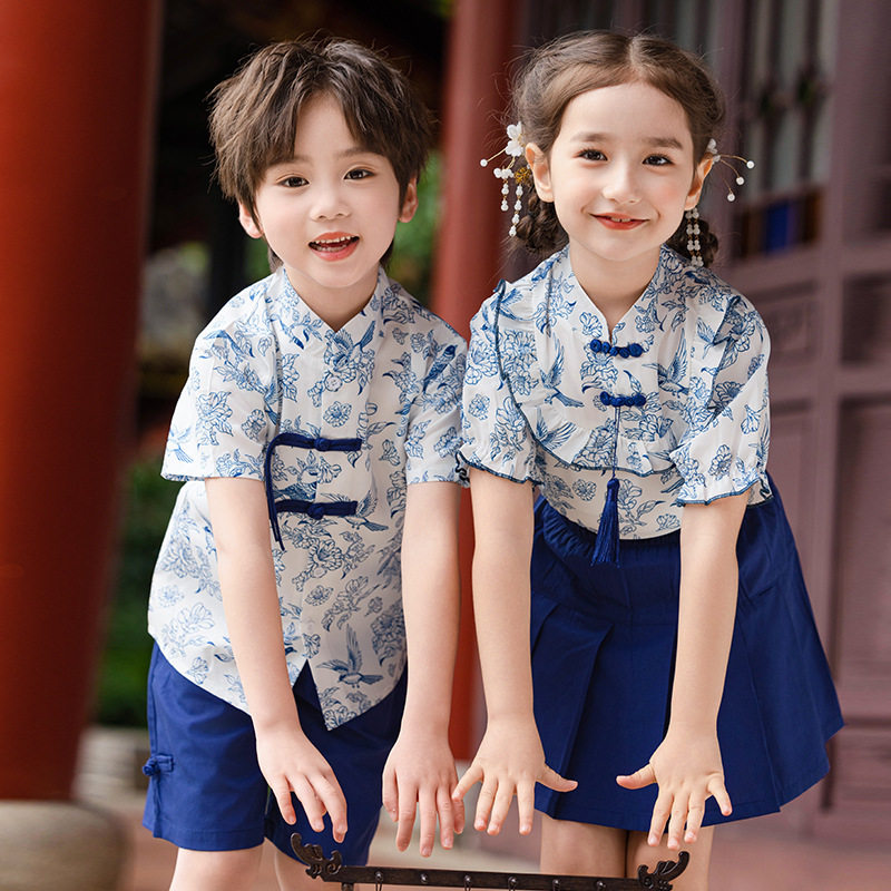 青花瓷六一儿童演出服中国风汉服小学生幼儿园朗诵合唱服表演服装