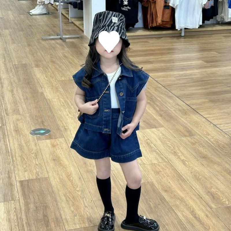 女童牛仔套装2025夏季新款儿童韩版时髦坎肩外套马甲短裤两件套