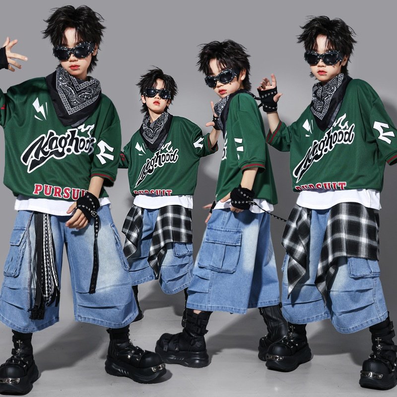 儿童嘻哈街舞演出服男童hiphop架子鼓表演服装少儿炸街潮男孩童装
