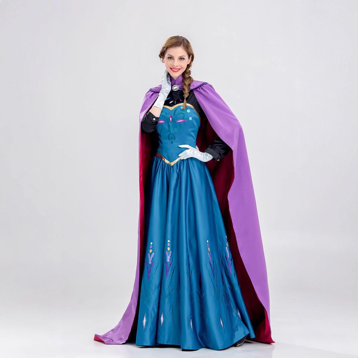 电影拍摄服装成人冰雪奇缘安娜公主裙长款带披风 cosplay演出服