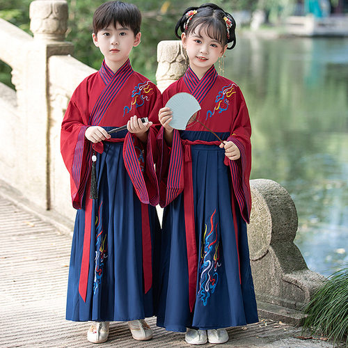 儿童汉服古装演出服国学服夏中小学生三字经书童表演服中国风唐装