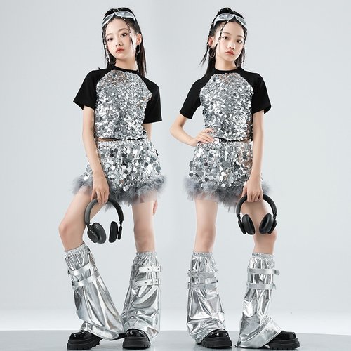 儿童街舞炫舞亮片科技风hippo舞蹈服特色套装女孩爵士甜酷演出服