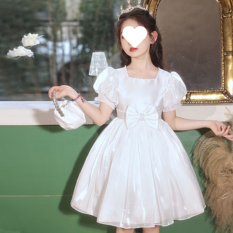 女童白色连衣裙夏季儿童仙女纱裙小女孩花童婚礼主持人礼服公主