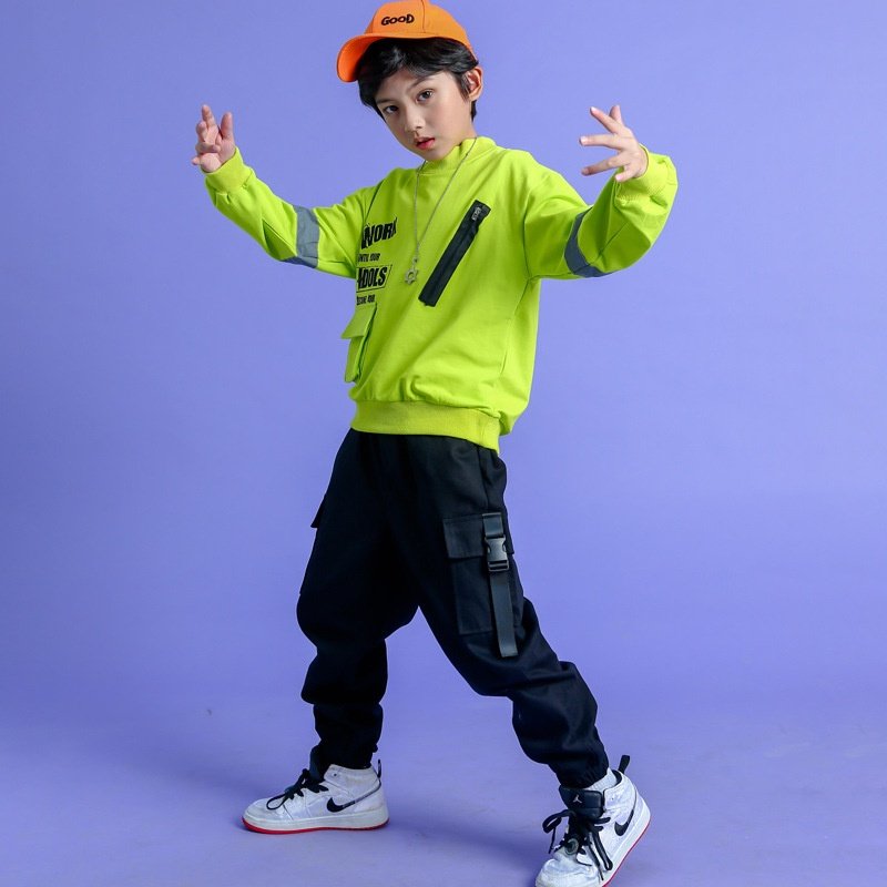 儿童街舞套装潮男童嘻哈反光服装走秀架子鼓演出服女童爵士舞秋冬