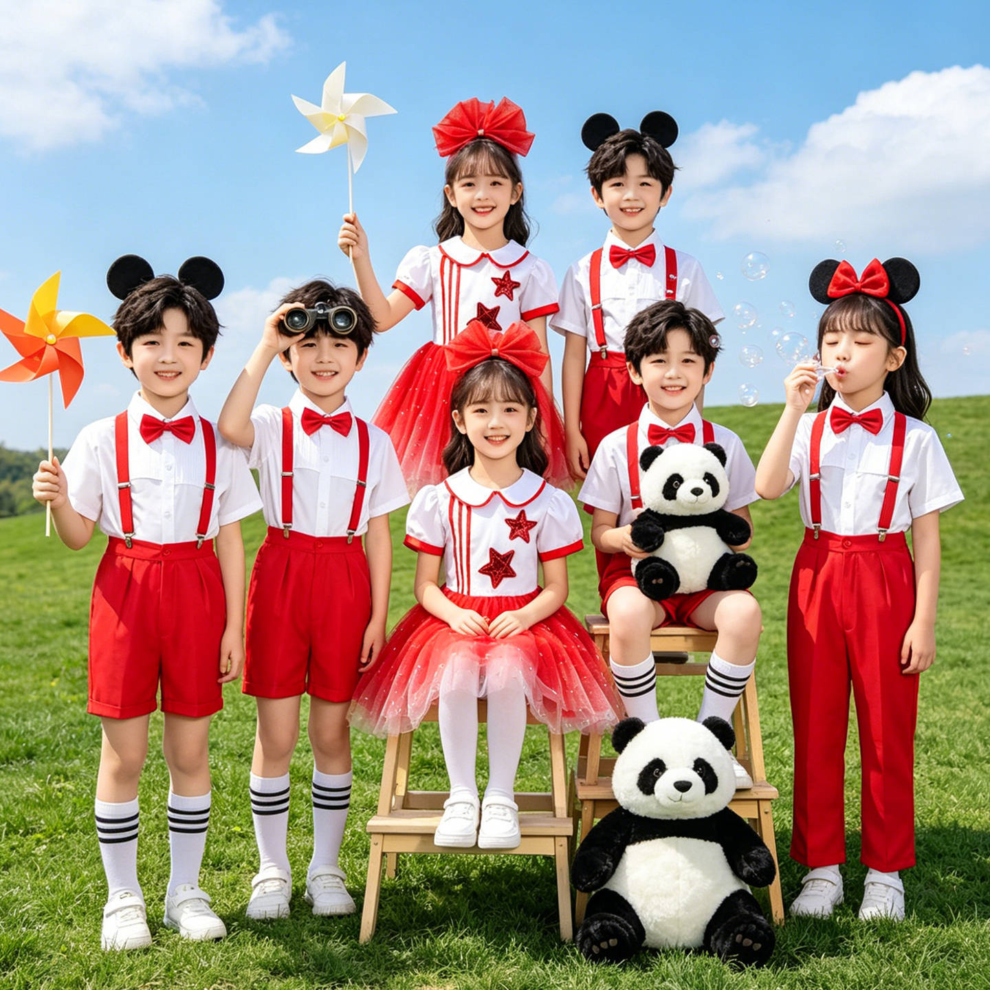 2026新款六一儿童合唱演出服小学生男女童红色纱裙幼儿园表演