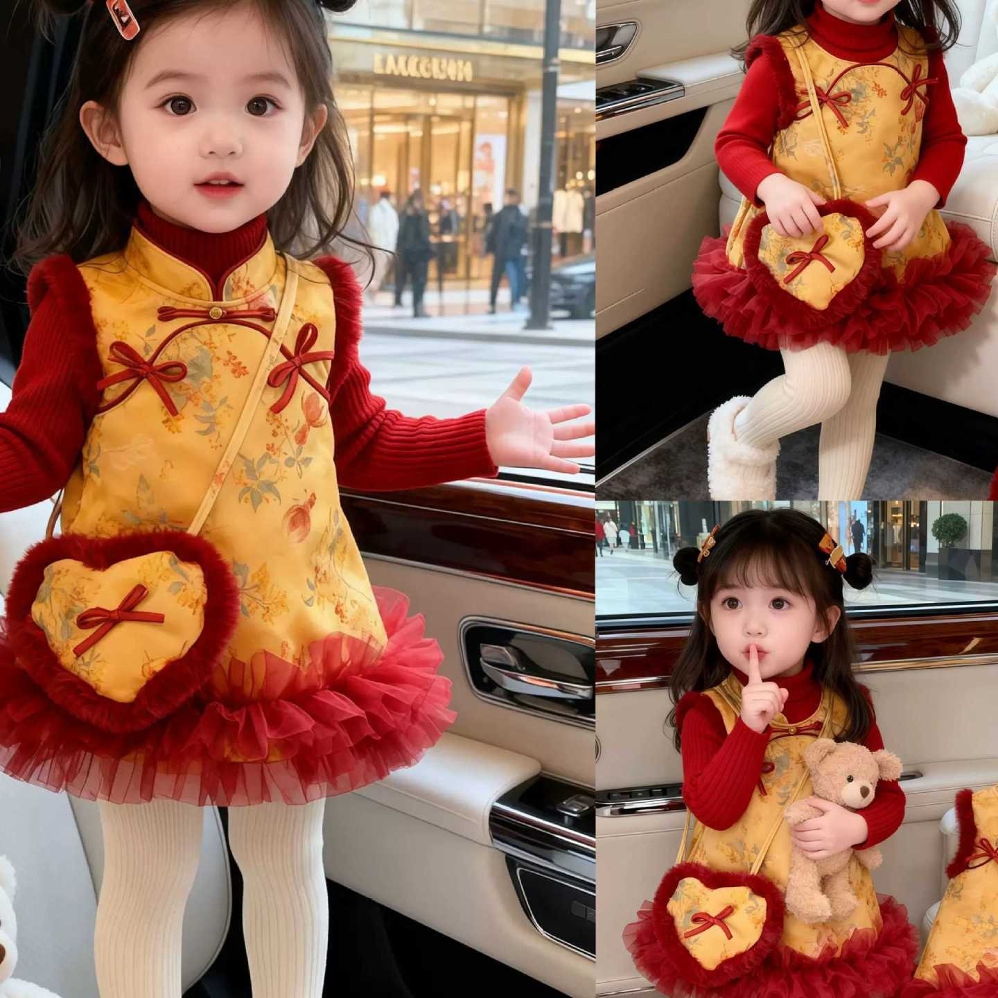 高端过年女童国风唐装背心裙冬装周岁生日礼服女宝宝拜年服夹棉潮