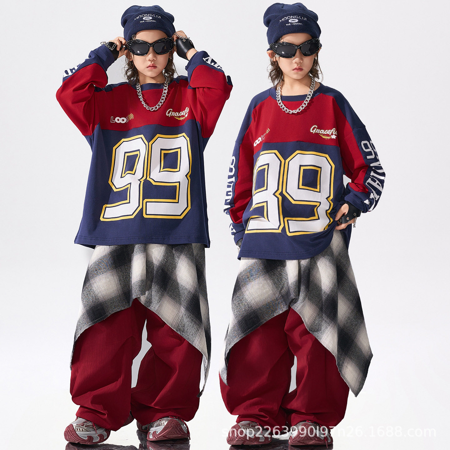 儿童街舞潮服男童99号黑红演出少儿嘻哈hiphop童装表演服酷帅套装