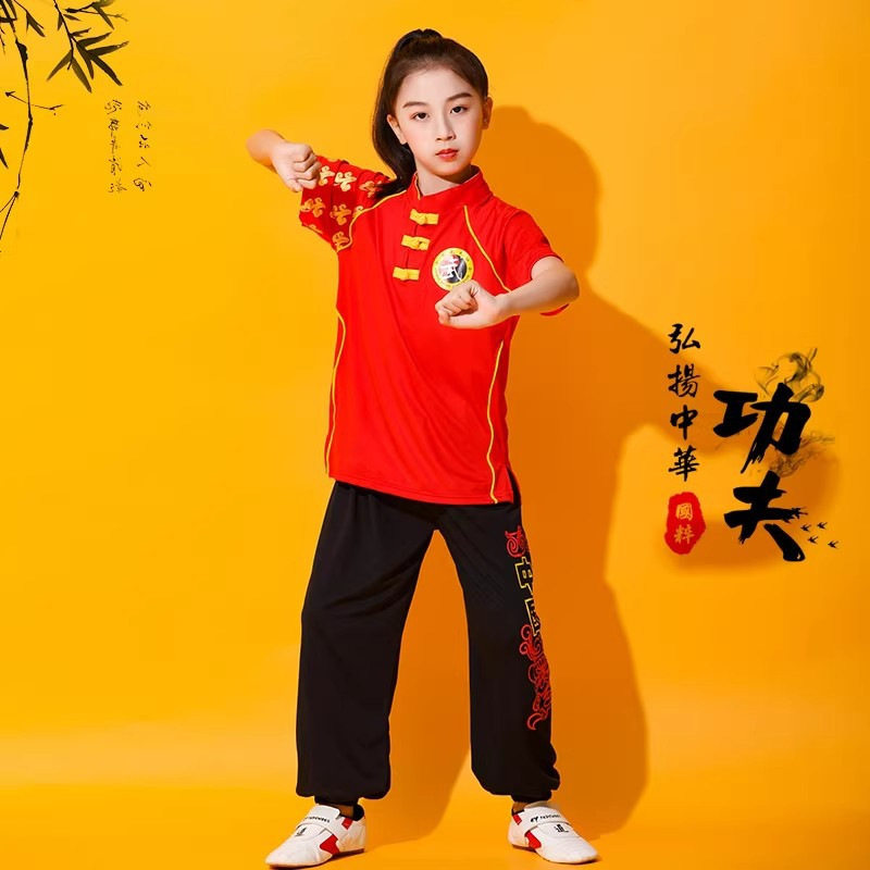 儿童武术服表演服中国风武术训练服少儿练武服练功服夏装牛奶丝