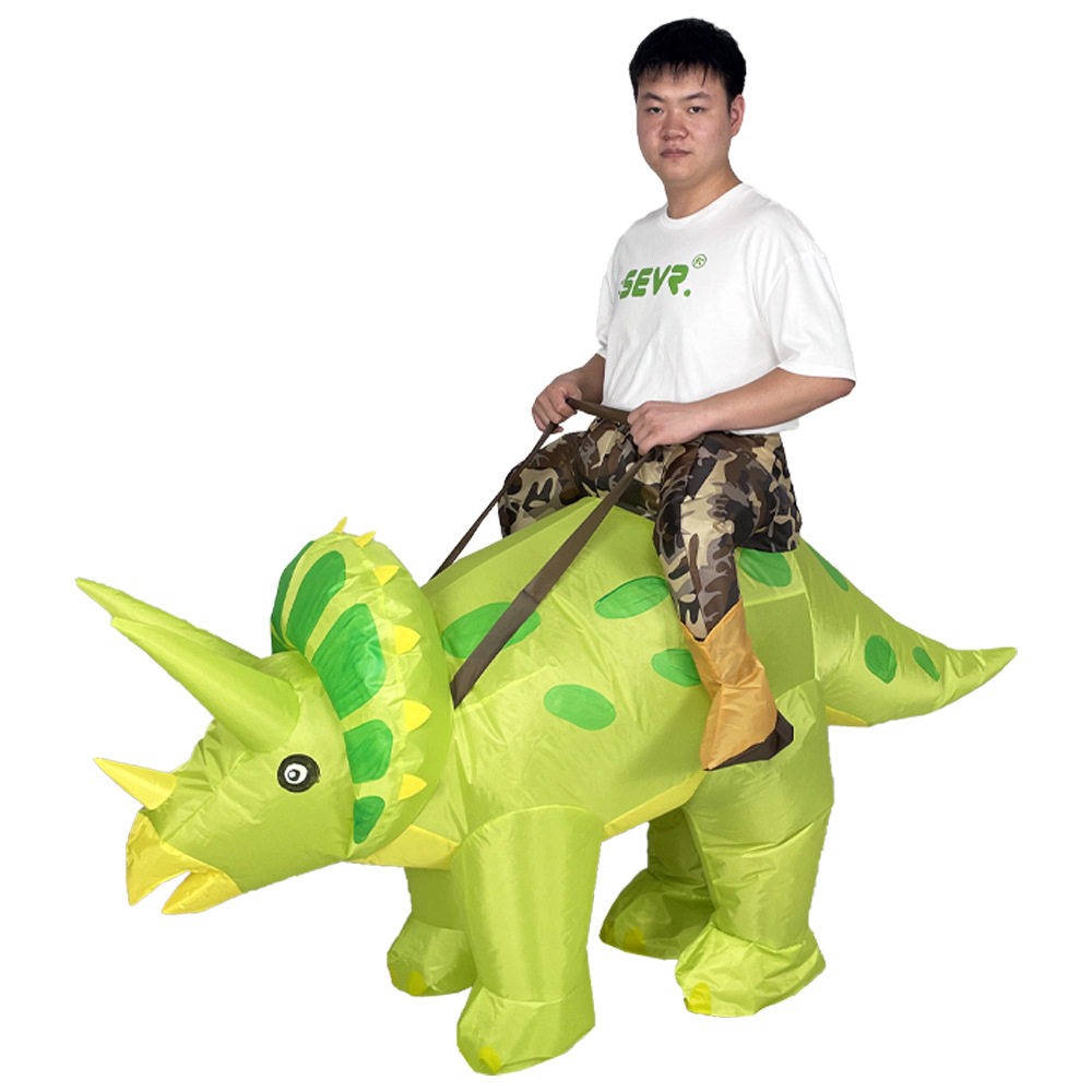 跨境万圣节恐龙充气服动物系列坐骑派对表演服装绿色三角龙充气服