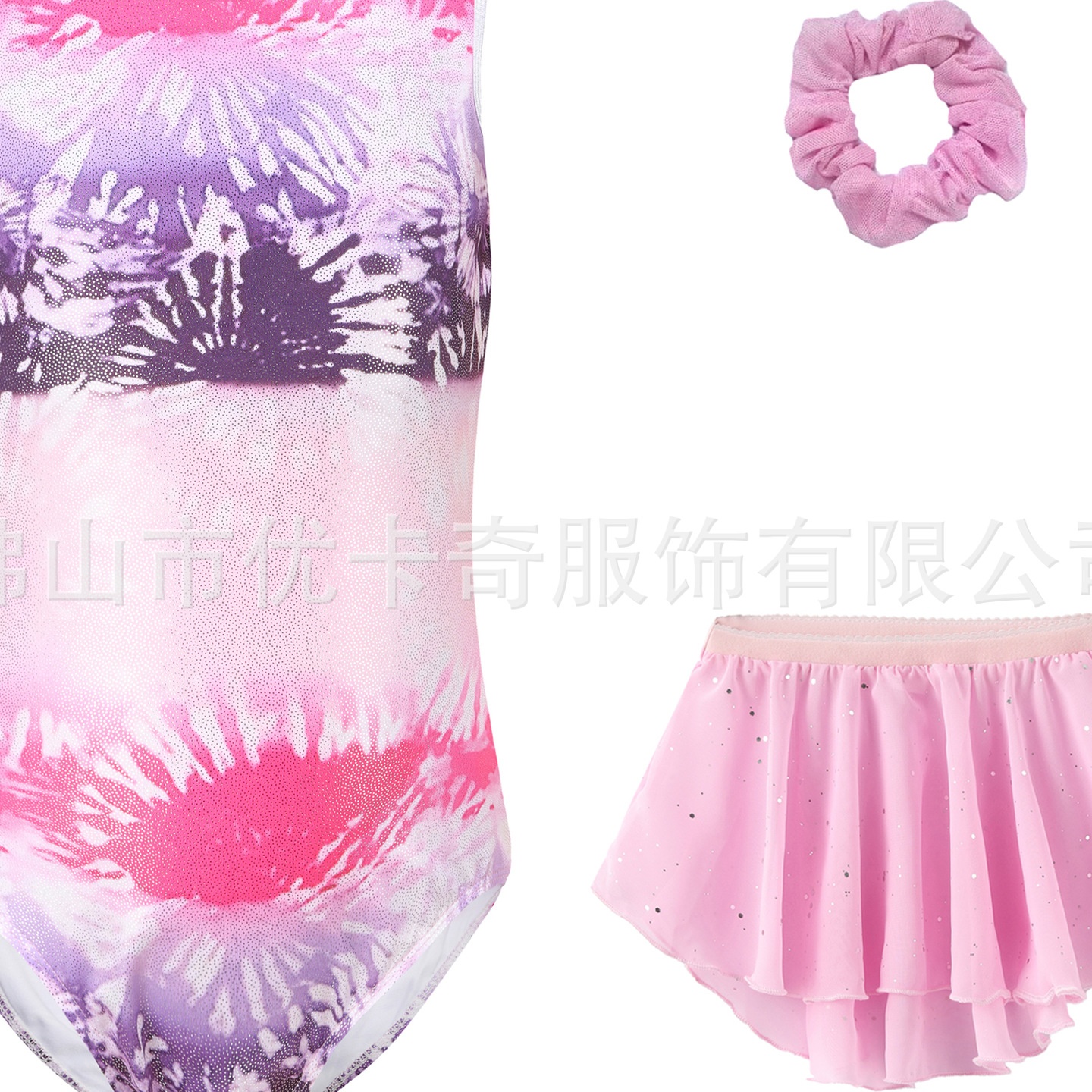 粉色儿童体操服烫金女童芭蕾舞练功服纱裙头花中国舞考级服舞蹈服