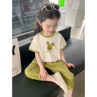 女童運動套裝 2025新款 時髦女寶寶洋氣夏款 網(wǎng)紅多巴胺色清新 夏季