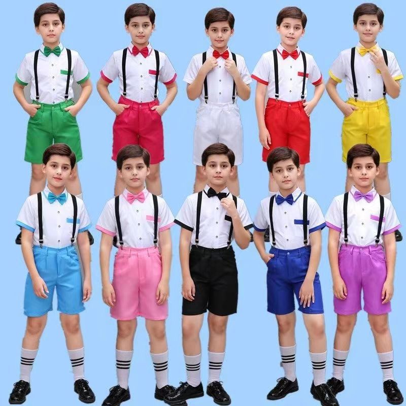 六一儿童大合唱演出服男童礼服背带裤套装幼儿亮片诗歌朗诵表演服