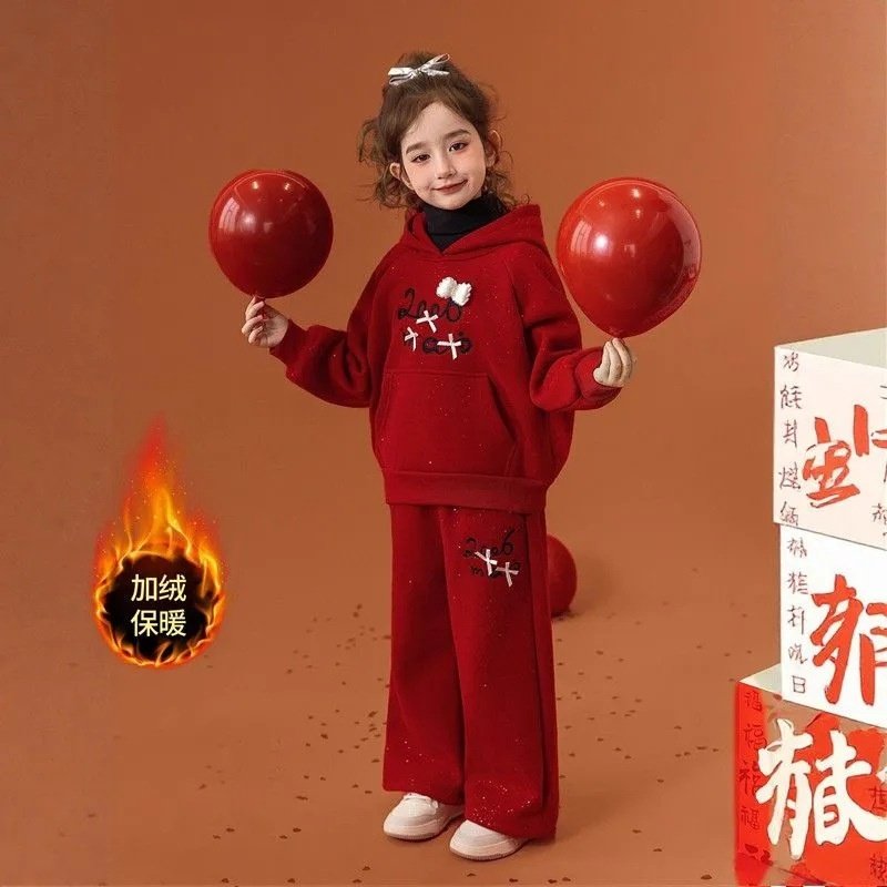 女童新年装秋冬套装本命年衣服女孩年服儿童红色卫衣保暖两件套,童装/婴儿装/亲子装,儿童运动套装,淘宝优惠券,粉丝福利购,淘宝优惠卷