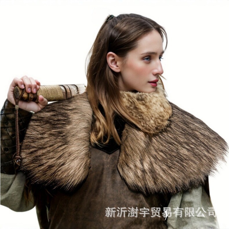中世纪维京风人造毛皮披肩男款cosplay披风斗篷跨境秋冬仿皮草外