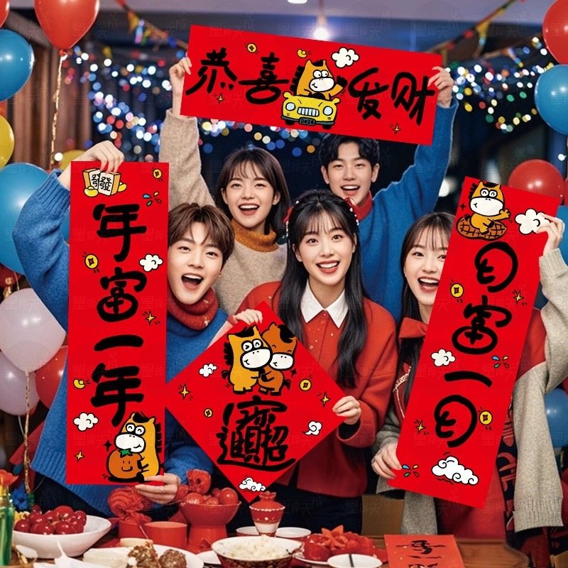 新款马年新年快乐对联个性门贴创意房门春联装饰新房结婚乔迁福贴,节庆用品/礼品,对联,淘宝优惠券,粉丝福利购,淘宝优惠卷