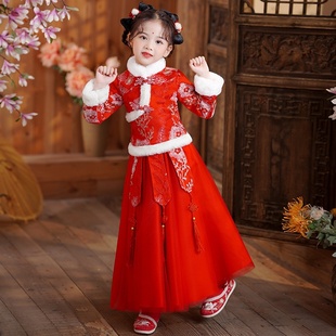 女童旗袍加厚保暖冬中国风加绒儿童公主裙唐装女宝宝旗袍套装裙子