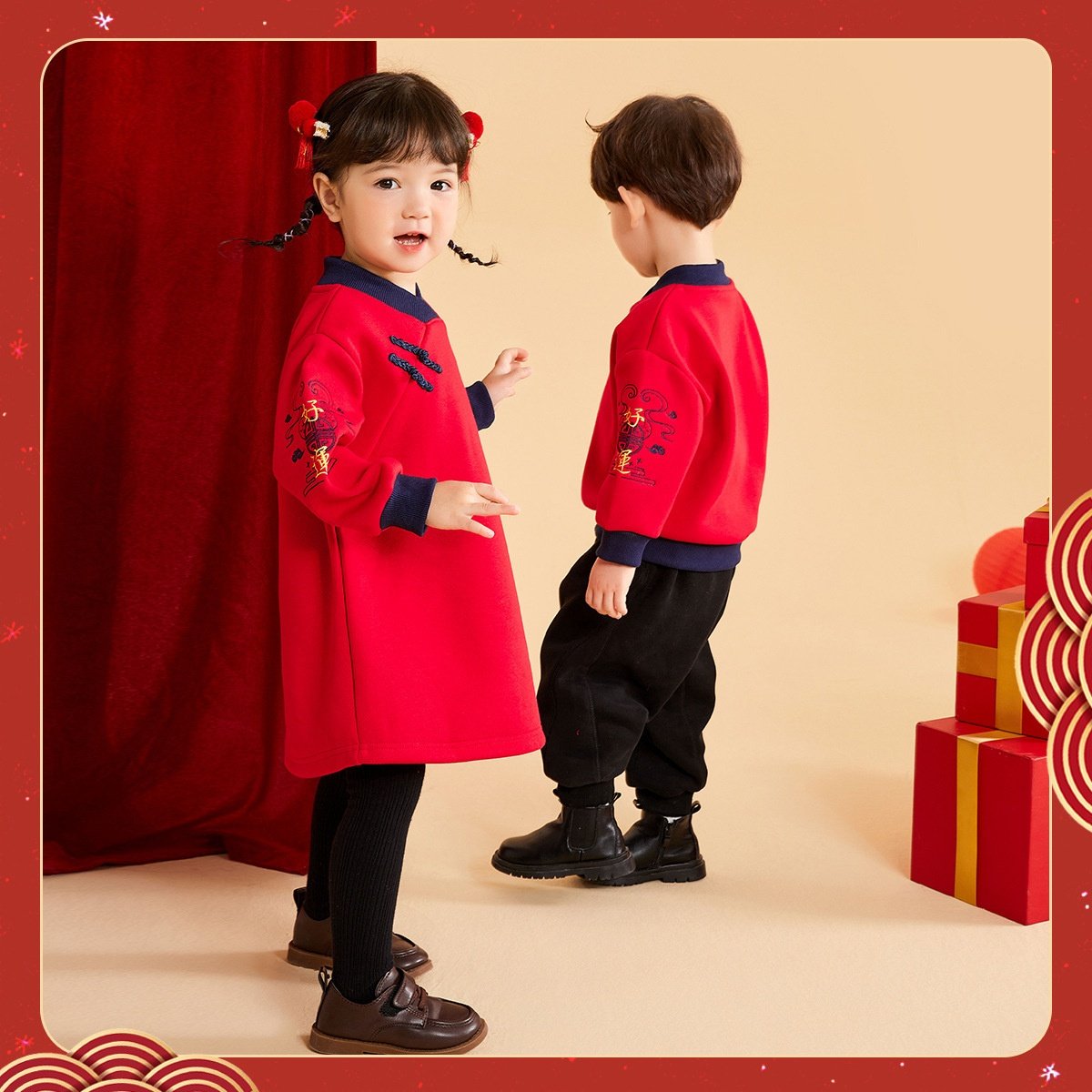 男童国风一体绒卫衣女童唐装裙子拜年服儿童新年衣服婴儿周岁礼服,童装/婴儿装/亲子装,儿童礼服,淘宝优惠券,粉丝福利购,淘宝优惠卷
