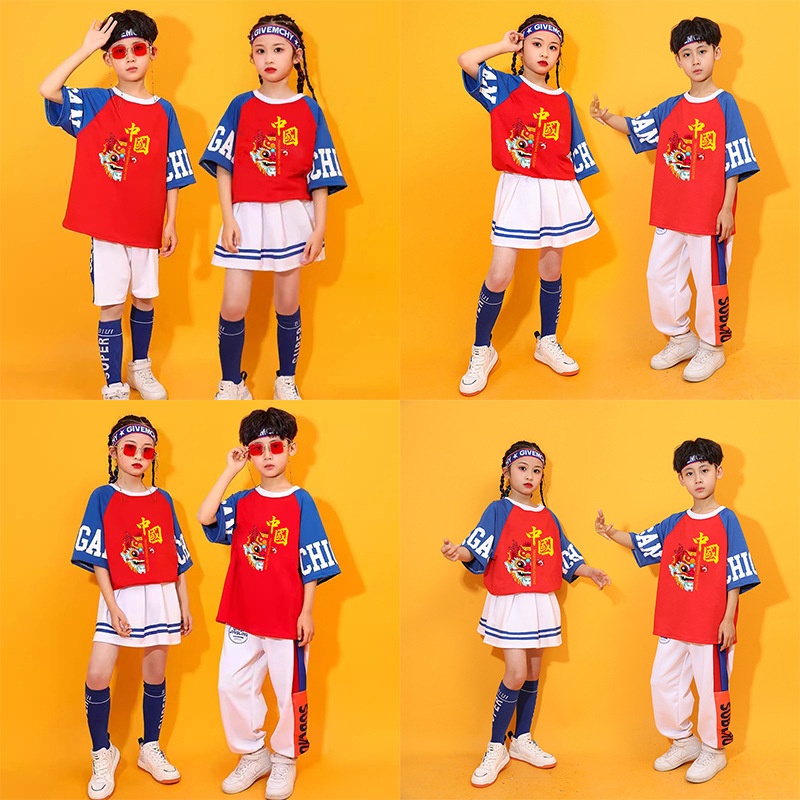 儿童啦啦队演出服街舞服装嘻哈爵士舞蹈服班服小学生运动会表演服