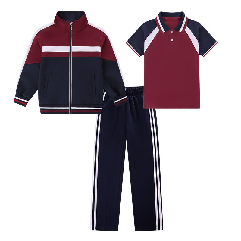 春秋季小学生长袖校服套装初中高中生班服三件套大码短袖运动服