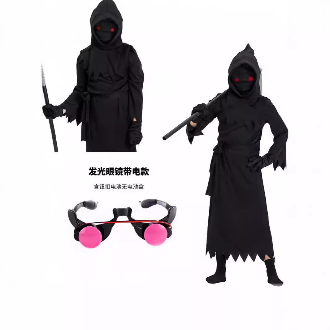 新款儿童万圣节cos服死神服装跨境cosplay发光眼镜衣服舞台表演服