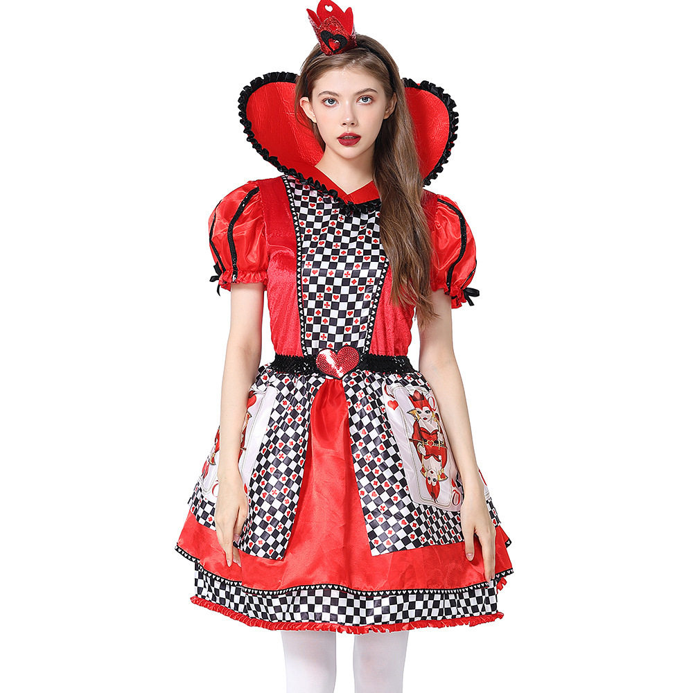 万圣节服装亚马逊新品红心皇后cosplay爱丽丝梦游仙境扑克蓬蓬裙